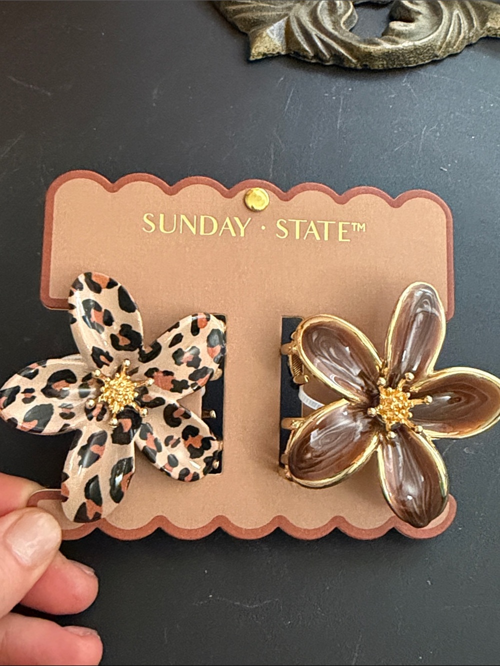 Sunday state set of 2 metal animal print and brown claw clips